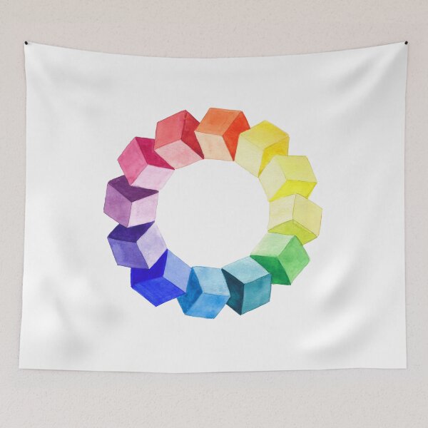 Item preview, Watercolor color wheel with 3D cubes – geometric art, rainbow designed and sold by ColorAndQuote Art.