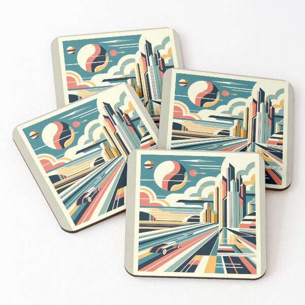 Item preview, Retro Futuristic City Skyline with Speeding Car designed and sold by InkSmithery.