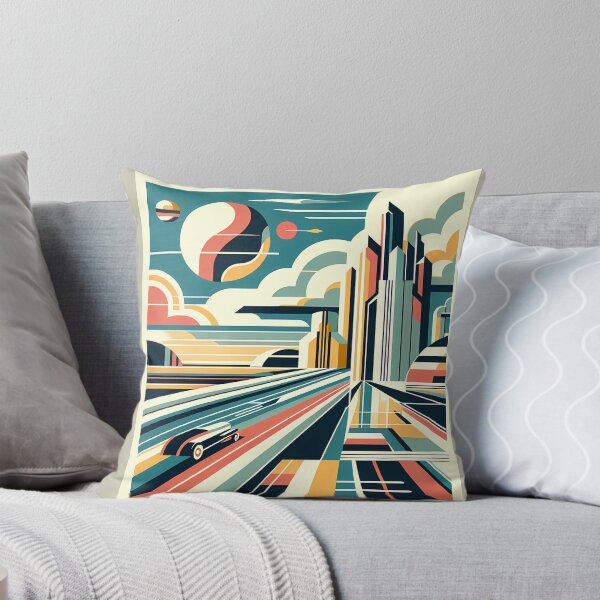 Item preview, Retro Futuristic City Skyline with Speeding Car designed and sold by InkSmithery.