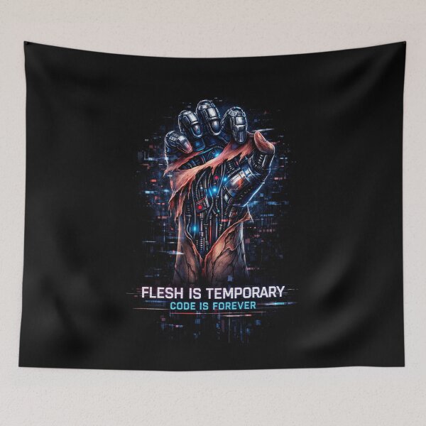Item preview, Neon Cyberpunk Hand: Flesh is Temporary, Code is Forever designed and sold by QuoteCanvas.TH.