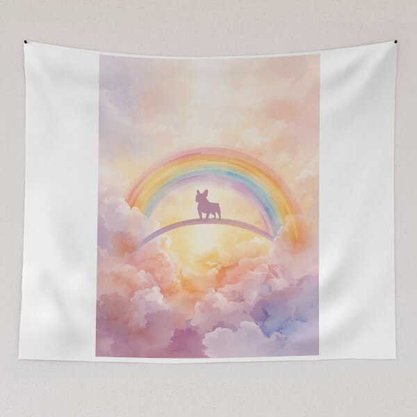 Item preview, French Bulldog Rainbow Bridge Memorial Pet Loss Watercolor Sky Frenchie Silhouette Paw Prints Dog Sympathy Art designed and sold by Esterlane.