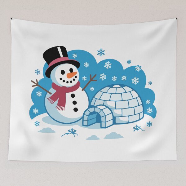 Item preview, A snowman and an igloo built by children. designed and sold by desinganddecor.