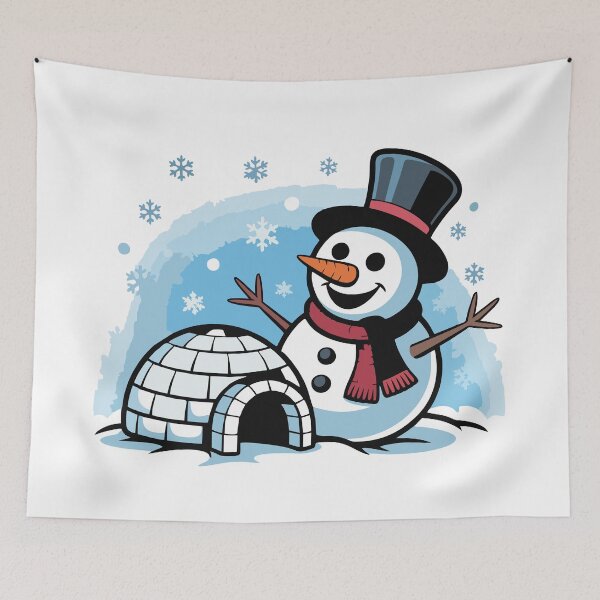Item preview, A big snowman and an igloo built by children. designed and sold by desinganddecor.