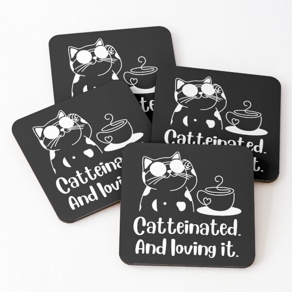 Item preview, Catteinated and Loving It – White on Black Coffee and Cat Lover Minimalist Design Funny quote designed and sold by Artycom.