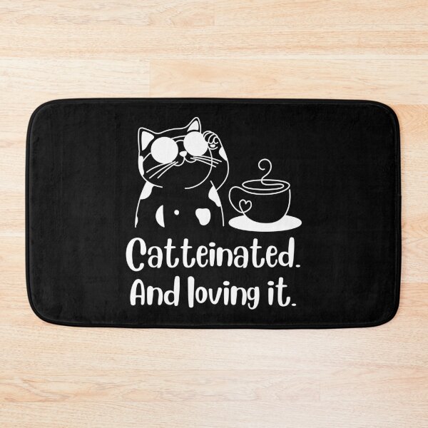 Item preview, Catteinated and Loving It – White on Black Coffee and Cat Lover Minimalist Design Funny quote designed and sold by Artycom.