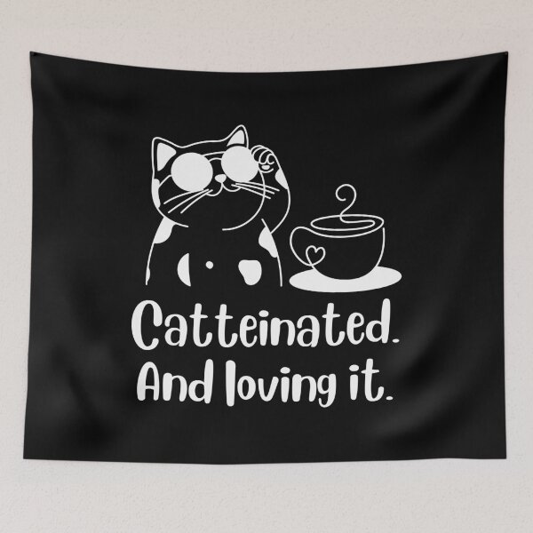 Item preview, Catteinated and Loving It – White on Black Coffee and Cat Lover Minimalist Design Funny quote designed and sold by Artycom.