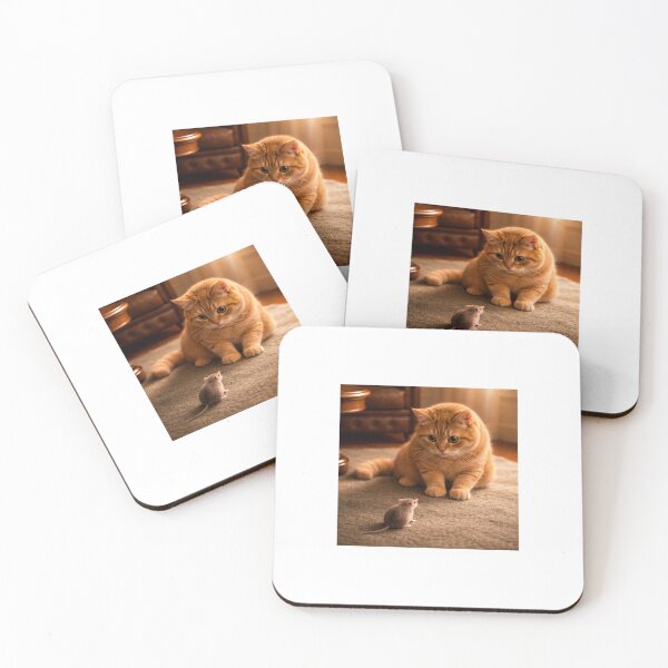Item preview, Curious Encounter – Ginger Cat and Kitten on a Warm Rug designed and sold by LovelyCatGalaxy.
