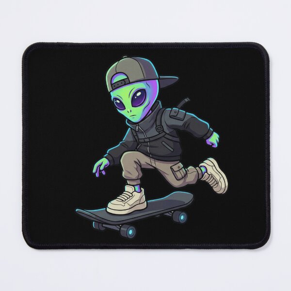Item preview, Big-eyed alien pushing off on a skateboard, urban futuristic style, neutral outfit, dynamic pose, isolated, sticker-ready. designed and sold by icarolover.