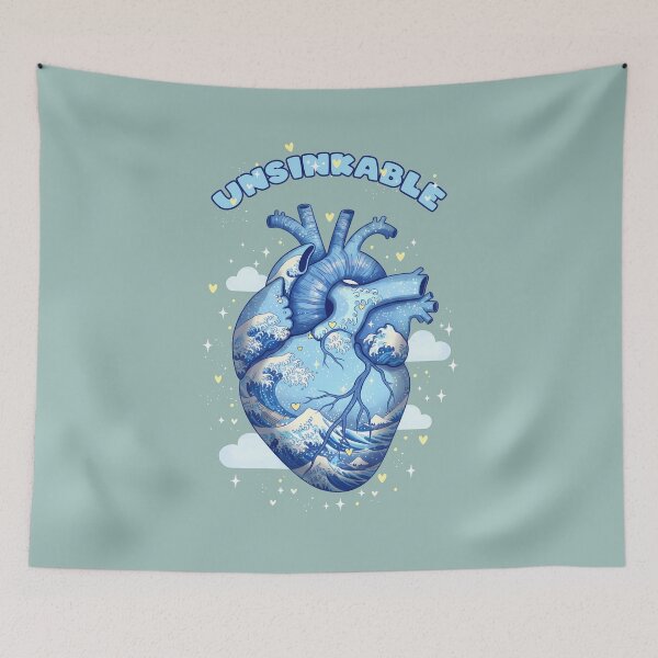 Item preview, Anatomical Heart Great Wave Japanese Aesthetic Art Retro, Human heart and big wave, blue color, Ukiyo-e designed and sold by Collagedream.