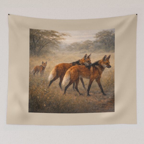 Item preview, Maned Wolf Family Crossing the Grasslands designed and sold by GeoWild Designs.