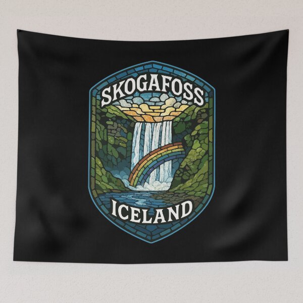 Item preview, Skogafoss Iceland Waterfall Stained Art Glass designed and sold by TomFrontierArt.