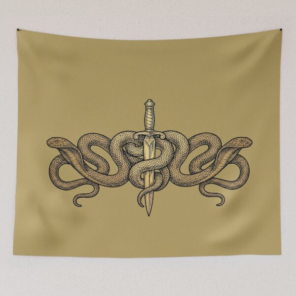 Item preview, Golden Caduceus Dagger Vintage Woodcut Art designed and sold by MarCinu Art.