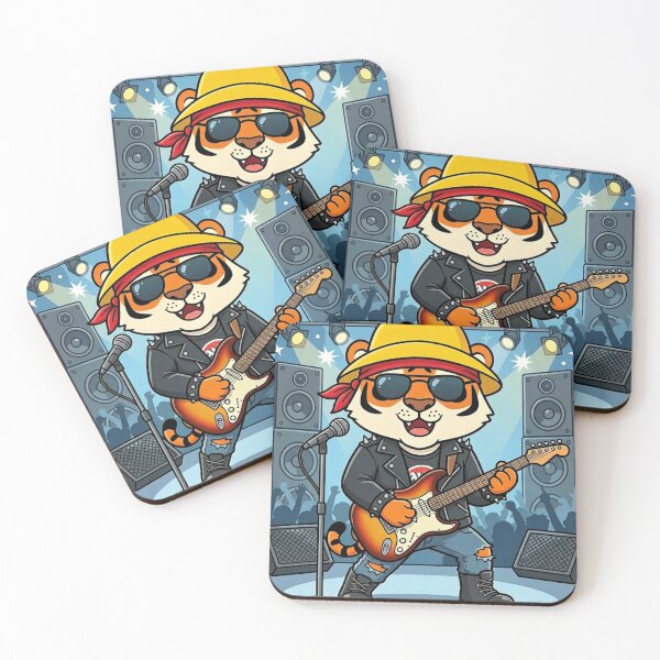 Item preview, Rock Tiger Guitarist Cartoon – Electric Guitar Concert Illustration designed and sold by jusmich.