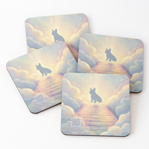 Item preview, French Bulldog Rainbow Bridge Memorial Blue Watercolor Frenchie Silhouette Pet Loss Grief Healing Playlist QR Code designed and sold by Esterlane.