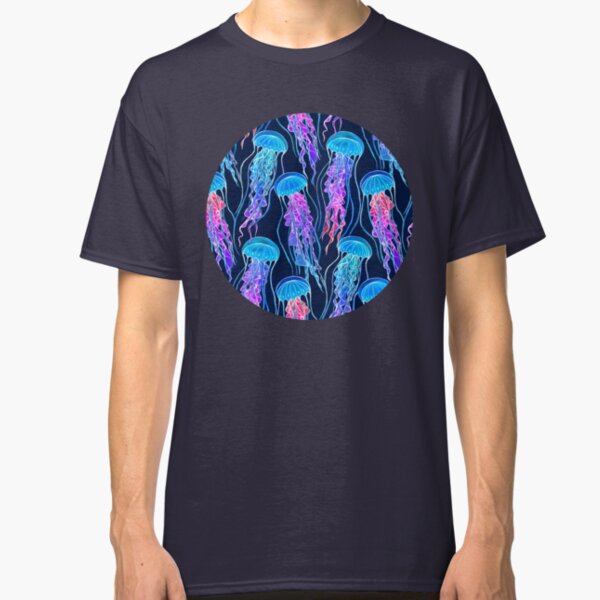 Luminescent Rainbow Jellyfish on Navy Blue Classic T-Shirt