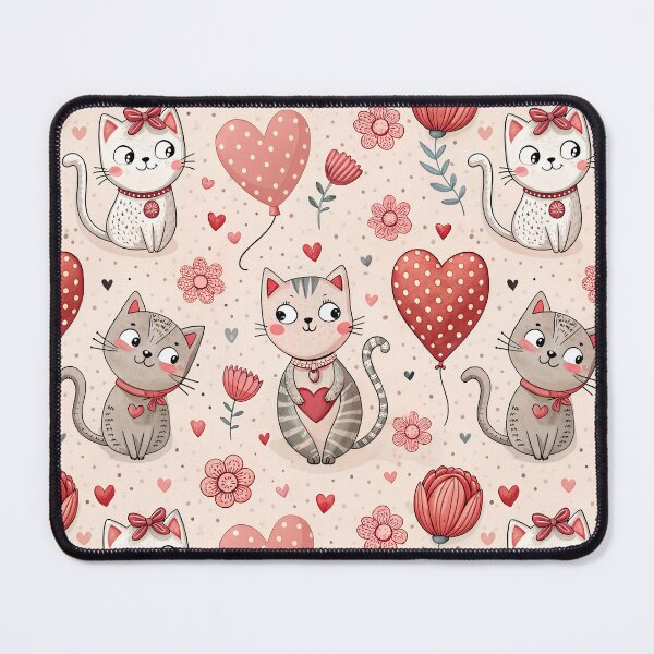 Item preview, Cute Valentine Cats Pattern – Love Hearts and Flowers Illustration designed and sold by Snifferius.
