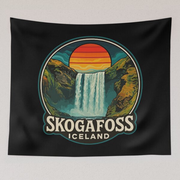 Item preview, Skogafoss Iceland Waterfall Retro Trippy Art designed and sold by TomFrontierArt.