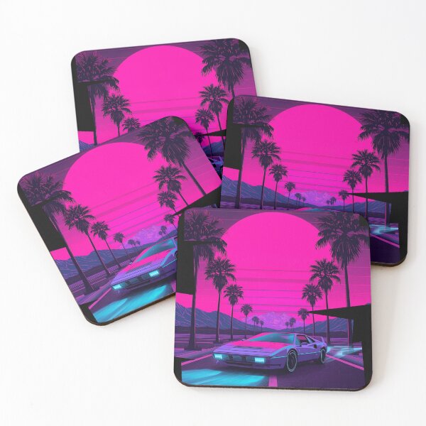 Item preview, Ferrar 80s retro-futuristic landscape with palm trees and a sports car neon colors 11 designed and sold by Neon G.