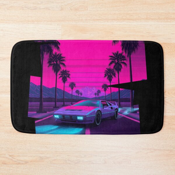 Item preview, Ferrar 80s retro-futuristic landscape with palm trees and a sports car neon colors 11 designed and sold by Neon G.