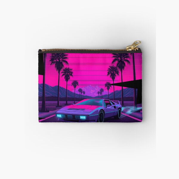 Item preview, Ferrar 80s retro-futuristic landscape with palm trees and a sports car neon colors 11 designed and sold by Neon G.