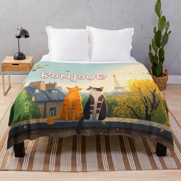 Item preview, Bonjour Cats in Paris – Cute French Cat Lovers Art, Paris Skyline Illustration designed and sold by FrancophileFun.