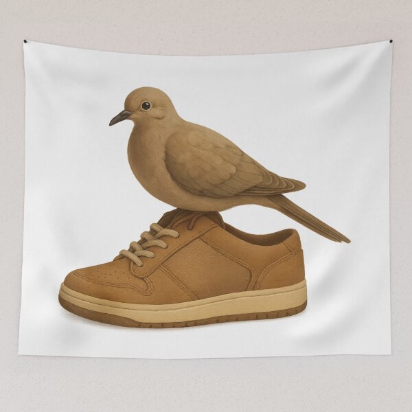 Item preview, Cute Dove Standing on Shoe – Funny Surreal Illustration Minimalist Art designed and sold by @majovegana.