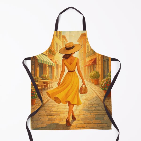 Item preview, Woman in Yellow Dress on Cobblestone Street designed and sold by MIArt Studio.