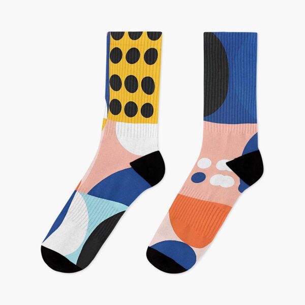 Item preview, Abstract Geometric Bauhaus Pattern in Blue Yellow Coral Retro Grid Art designed and sold by Timegraf.