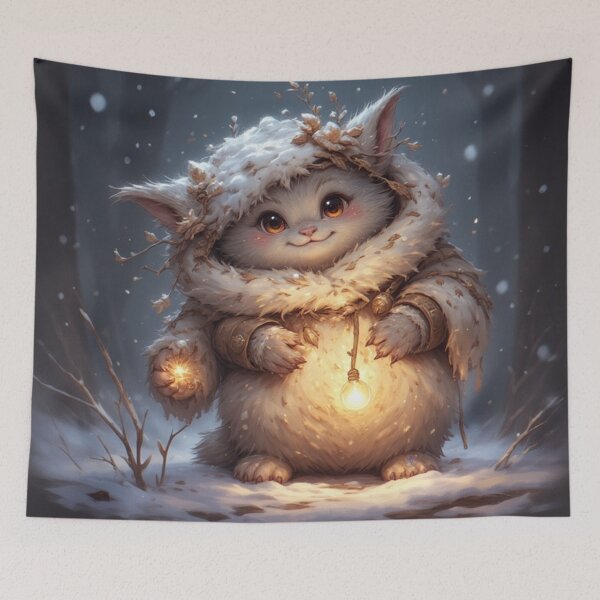 Item preview, Enchanted Winter Cat – Warm Light in the Snow by NegarTv Designs designed and sold by NegarTv Designs.