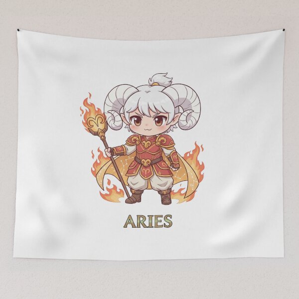 Item preview, Aries Zodiac Fire Mage Warrior - Cute Chibi Art designed and sold by WildWeave.