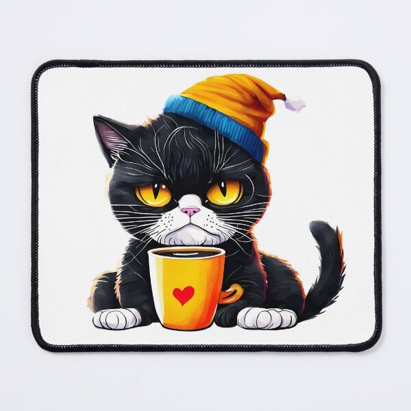Item preview, Grumpy Black Cat Drinking Coffee - Cute Winter Beanie Art designed and sold by Latikshop.