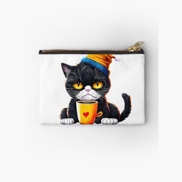 Item preview, Grumpy Black Cat Drinking Coffee - Cute Winter Beanie Art designed and sold by Latikshop.