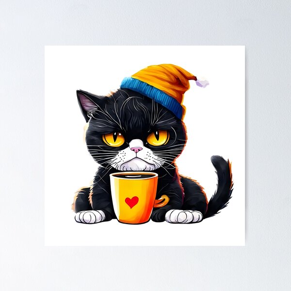 Item preview, Grumpy Black Cat Drinking Coffee - Cute Winter Beanie Art designed and sold by Latikshop.