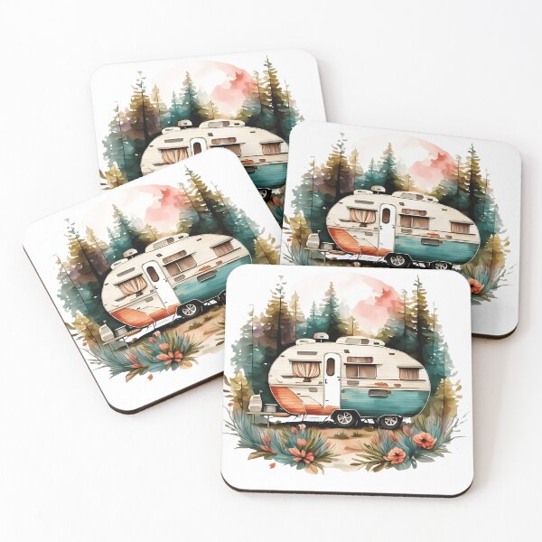 Item preview, Vintage Camper Trailer in Forest - Watercolor Retro Caravan Art designed and sold by Latikshop.
