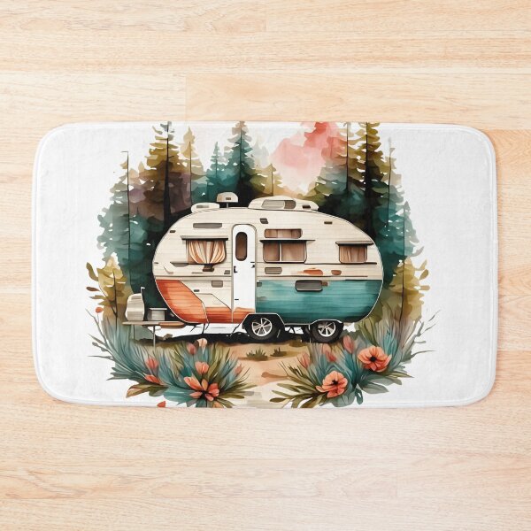 Item preview, Vintage Camper Trailer in Forest - Watercolor Retro Caravan Art designed and sold by Latikshop.