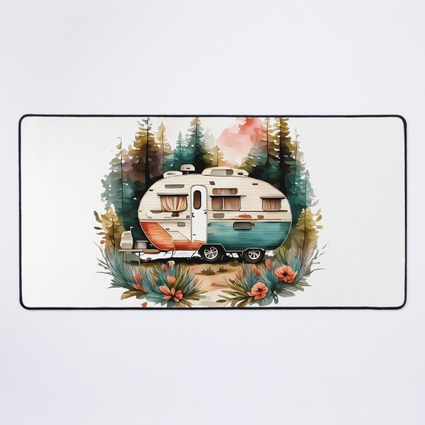 Item preview, Vintage Camper Trailer in Forest - Watercolor Retro Caravan Art designed and sold by Latikshop.