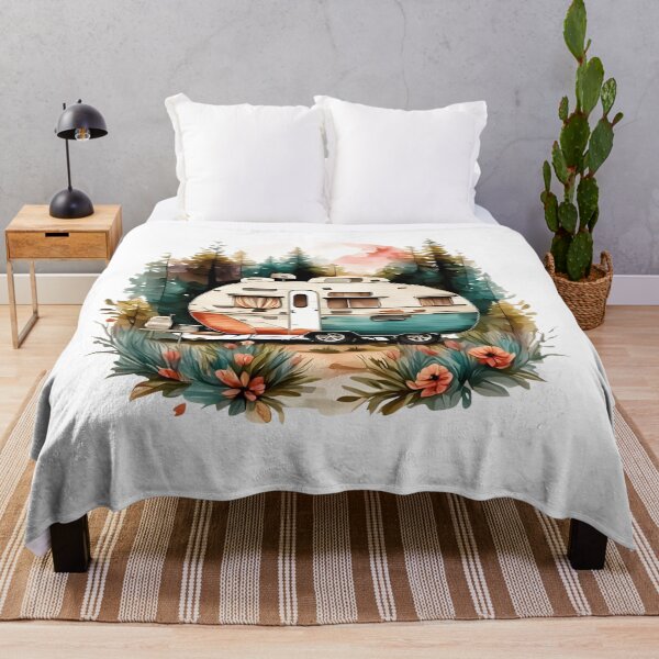 Item preview, Vintage Camper Trailer in Forest - Watercolor Retro Caravan Art designed and sold by Latikshop.