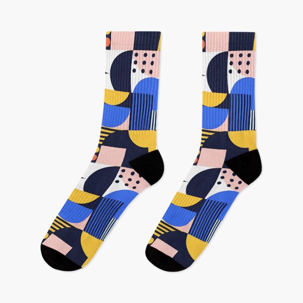Item preview, Abstract Geometric Bauhaus Pattern in Blue Yellow Coral Retro Grid Art designed and sold by Timegraf.