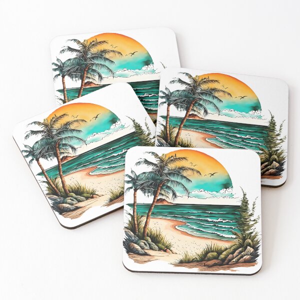 Item preview, Tropical Paradise Beach - Watercolor Sunset & Palm Trees Art designed and sold by Latikshop.