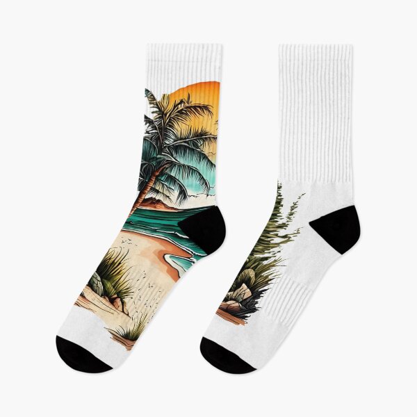 Item preview, Tropical Paradise Beach - Watercolor Sunset & Palm Trees Art designed and sold by Latikshop.