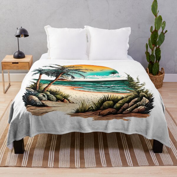 Item preview, Tropical Paradise Beach - Watercolor Sunset & Palm Trees Art designed and sold by Latikshop.