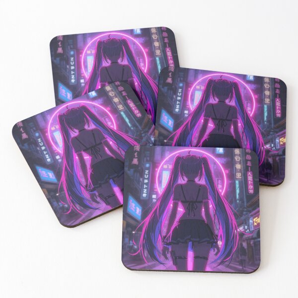 Item preview, Neon Anime Girl in Cyber City – Kawaii Vaporwave Art designed and sold by Dream Magic Co.