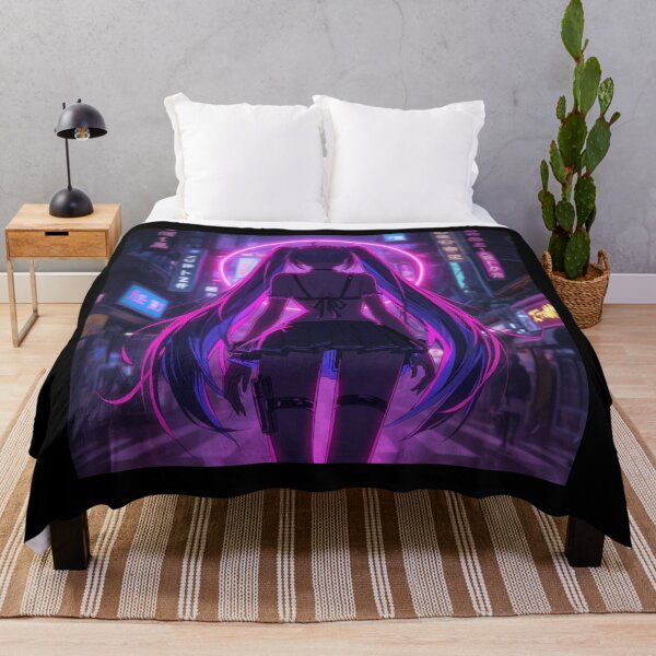 Item preview, Neon Anime Girl in Cyber City – Kawaii Vaporwave Art designed and sold by Dream Magic Co.
