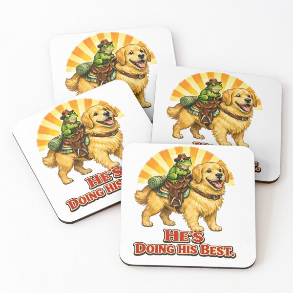 Item preview, He's Doing His Best – Funny Frog Riding Dog – Vintage Motivational Art designed and sold by DragonPrint.