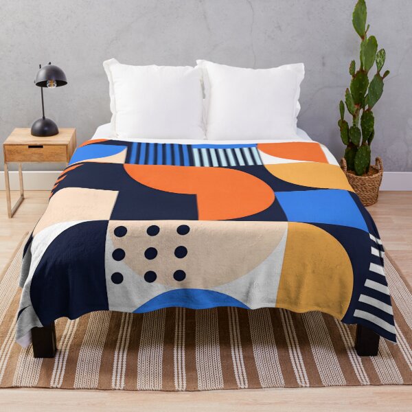 Aperçu de l'œuvre Abstract Geometric Bauhaus Pattern in Blue Yellow Coral Retro Grid Art créée et vendue par Timegraf.