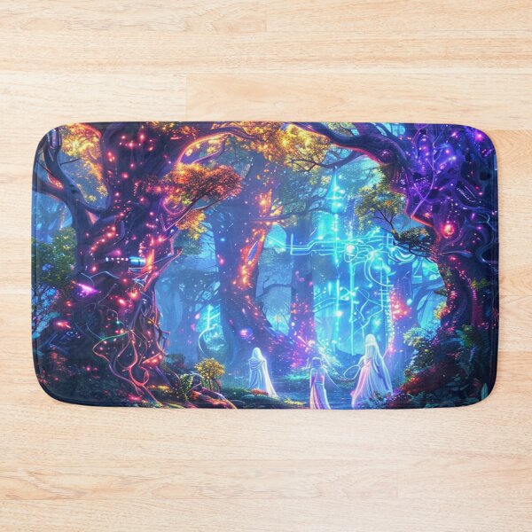 Item preview, Biolumina Path – Hooded Figures in Techno-Forest Ritual designed and sold by Cristhian Almanza.