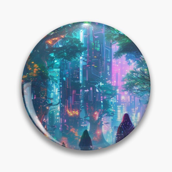 Item preview, Techno Grove – Hooded Journey Through Bioluminescent Forest City designed and sold by Cristhian Almanza.