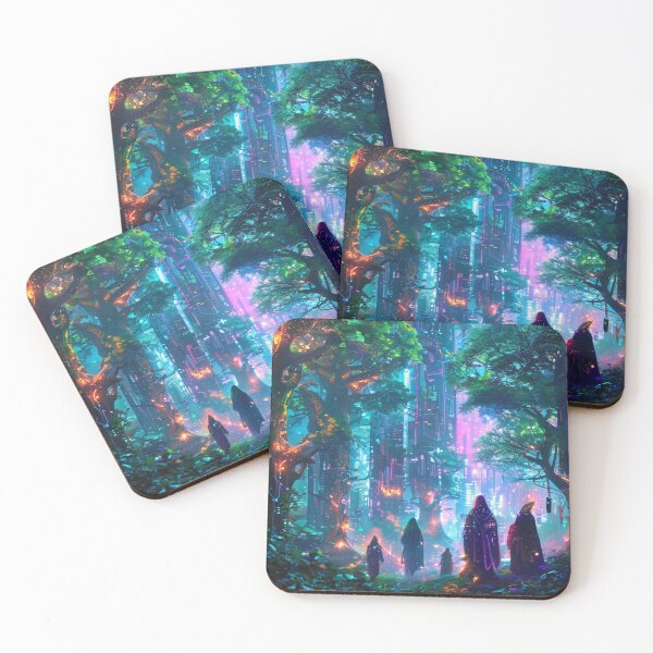 Item preview, Techno Grove – Hooded Journey Through Bioluminescent Forest City designed and sold by Cristhian Almanza.