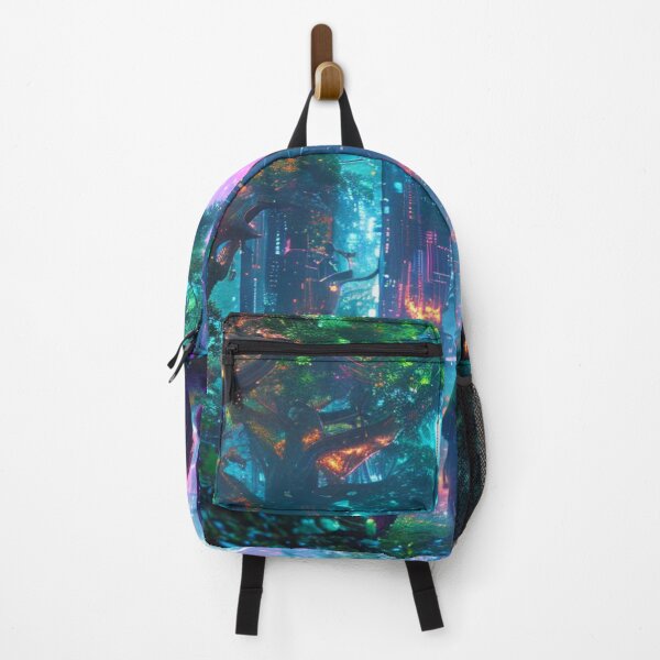 Item preview, Techno Grove – Hooded Journey Through Bioluminescent Forest City designed and sold by Cristhian Almanza.