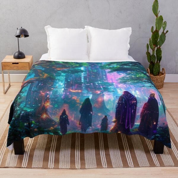 Item preview, Techno Grove – Hooded Journey Through Bioluminescent Forest City designed and sold by Cristhian Almanza.